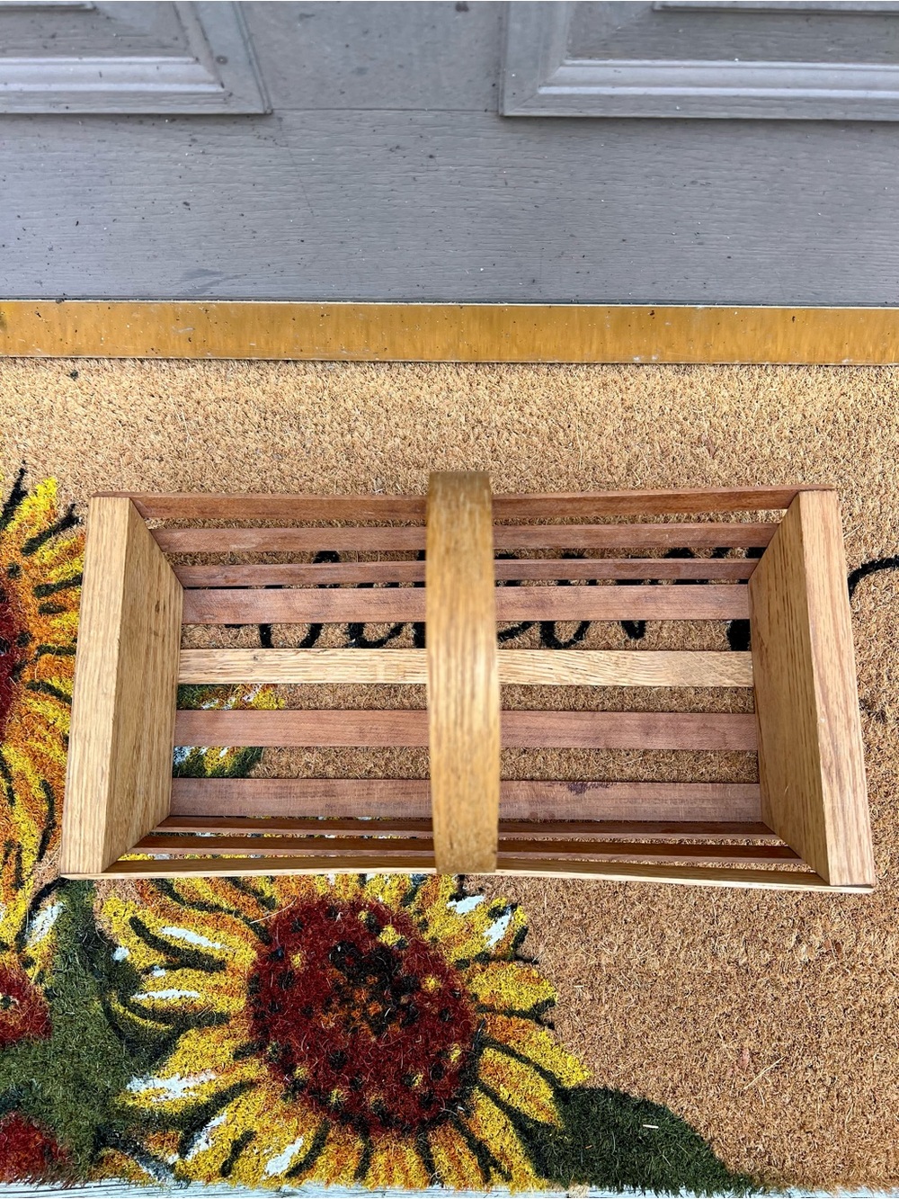 WOODEN SLATED CRATE BASKET with HANDLE STORAGE BIN